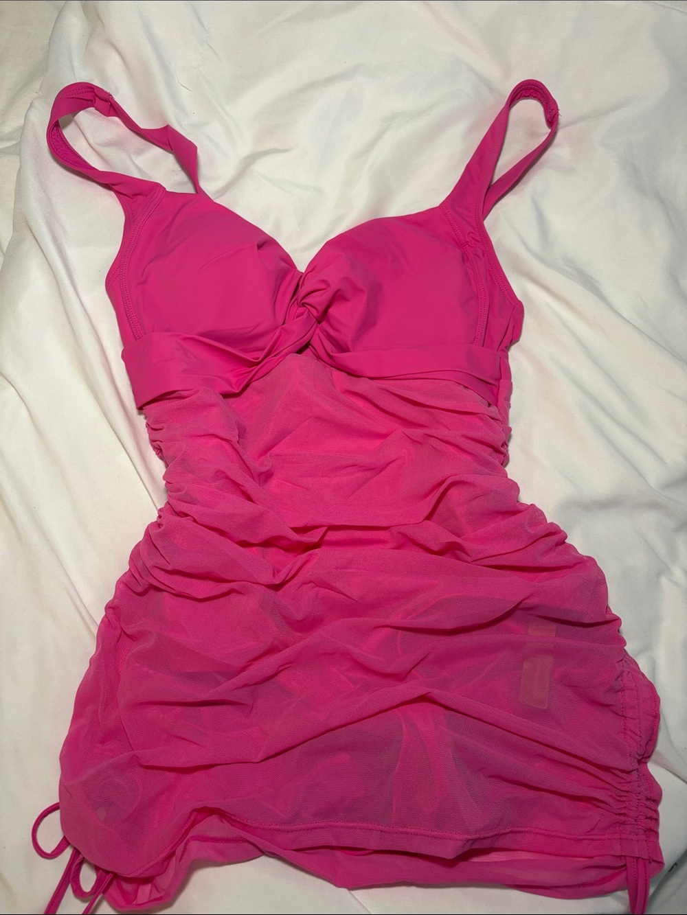 Shapellx Hot Pink Ruched Swimdress with built-in shapewear